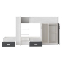 Litera - Cama Tren en Blanco Veteado y Grafito - 99.6 cm x 278.5 cm x 150.6 cm