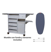 Mueble de Plancha Estoril Blanco Vintage + (Funda Elastica XXL Premiun Rayen + Tensores)