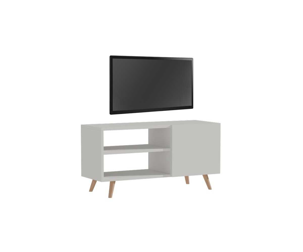 Mueble de TV con 3 Estantes y 1 Puerta de Melamina Color Blanco 90x32x46 cm - Compacto y Elegante para Salón.