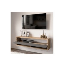 Mueble TV Moderno con 1 Puerta y Estantes en Melamina Color Antracita y Cambria - 100x31.5x29.6cm