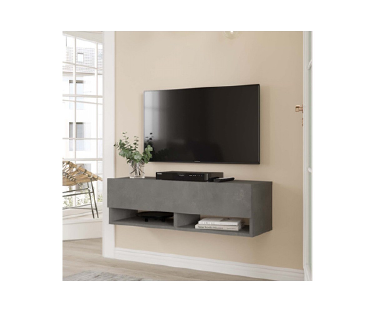 Mueble TV Moderno con 1 Puerta y Estantes en Melamina Color Gris Antracita - 100x31.5x29.6cm