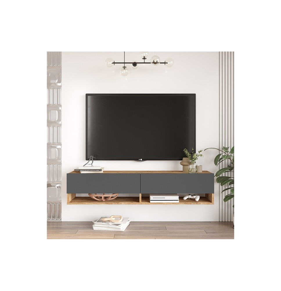 Mueble TV de Pared Color Antracita-Roble 140x31.6x29.6 cm - 2 Puertas - Estilo Moderno y Funcional.