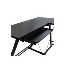 Mesa de Ordenador Esquinera Metálica en MDF Negro, 158x120x73cm - Espacio para Teclado y Torre