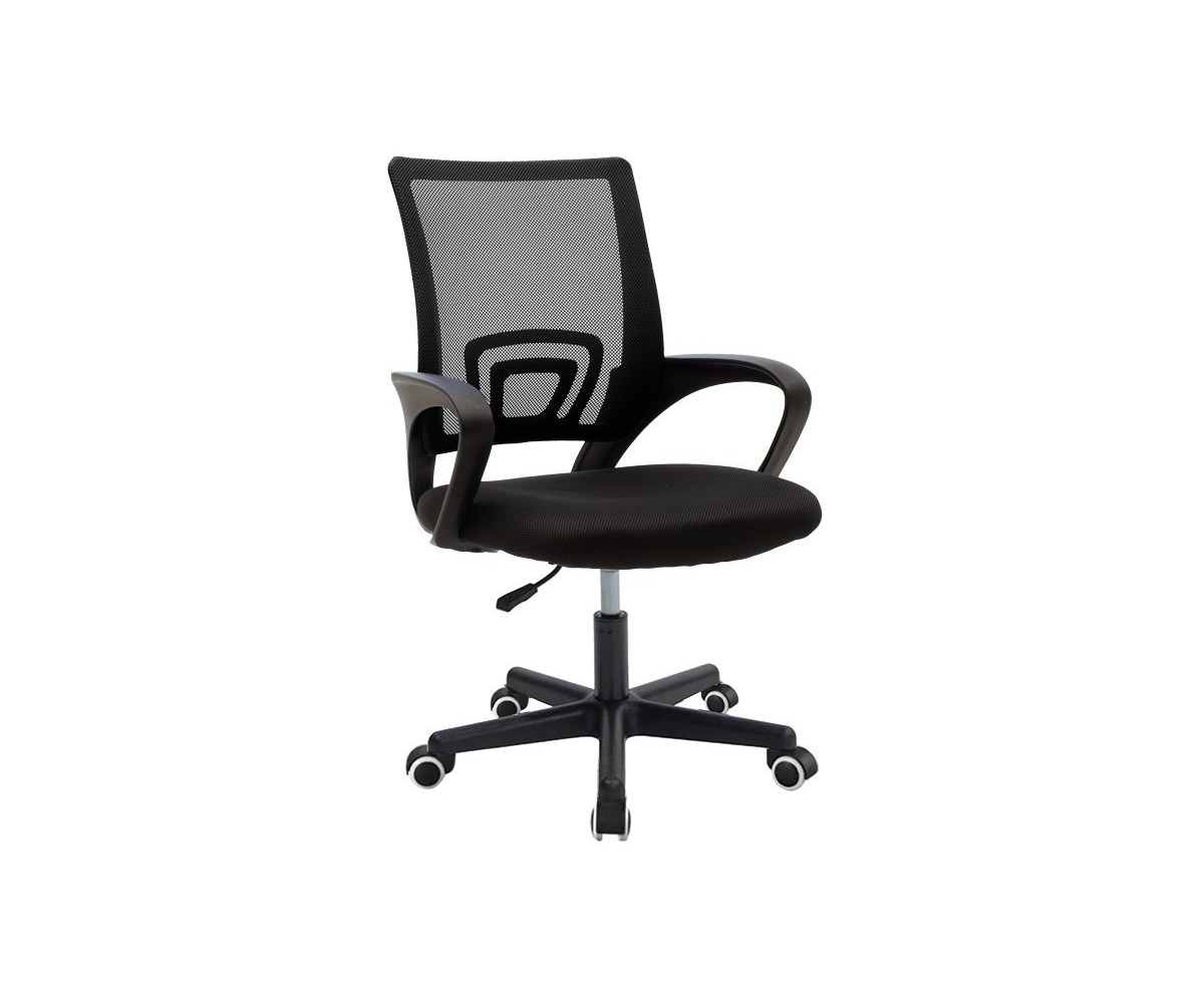 Silla de Oficina Ergonómica de Malla de Tela Negra con Reposabrazos - 56x47x85-95 cm, Confort y Estilo para Trabajo y Estudio.